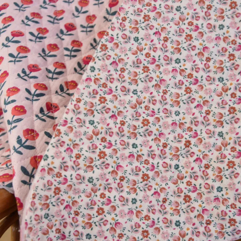 Tissu double gaze matelassé Artiom envers Caseilles fleurs roses - OEKO TEX