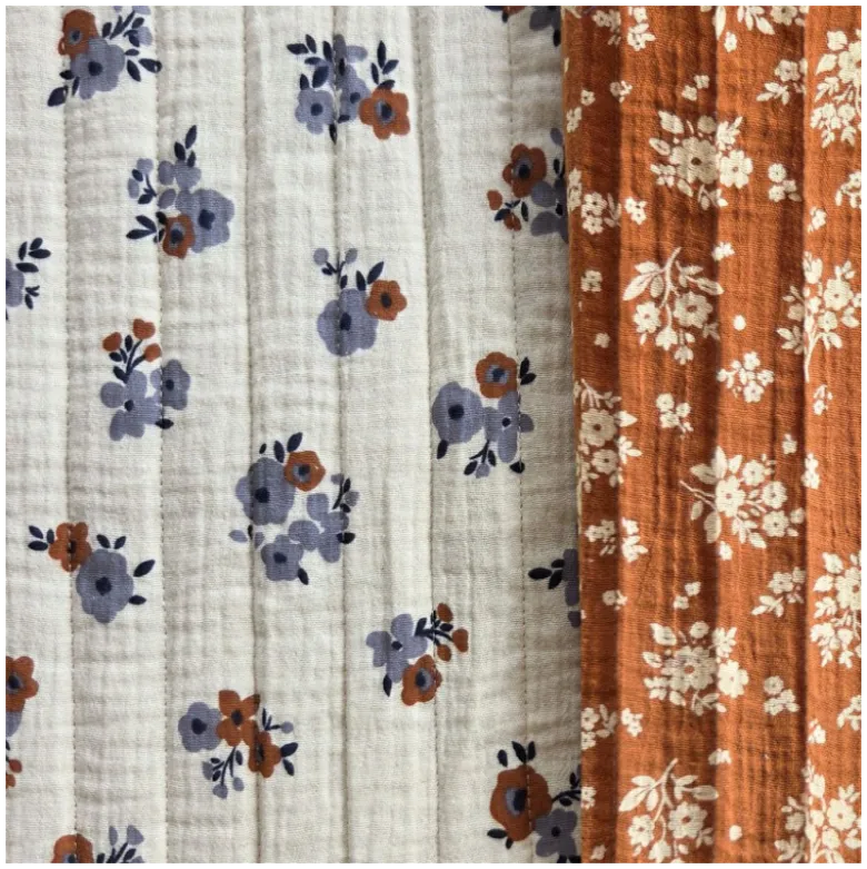 Tissu double gaze matelassé fleuri Molisa envers Osma caramel - OEKO TEX