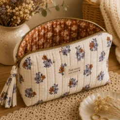 Tissu double gaze matelassé fleuri Molisa envers Osma caramel - OEKO TEX