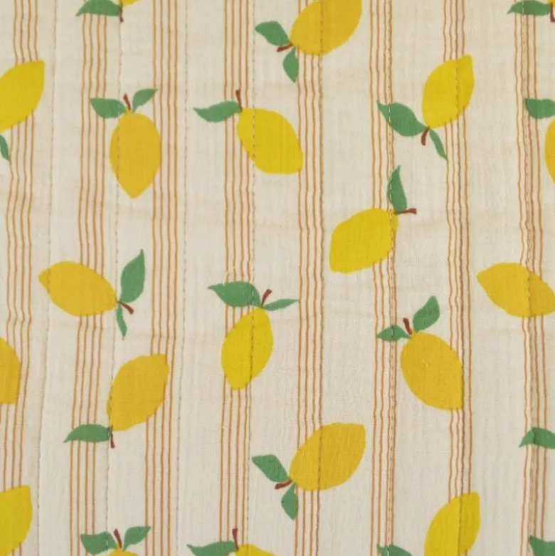 Tissu double gaze matelassé Lime motif citrons