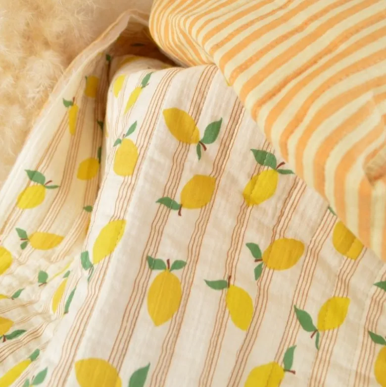 Tissu double gaze matelassé Lime motif citrons