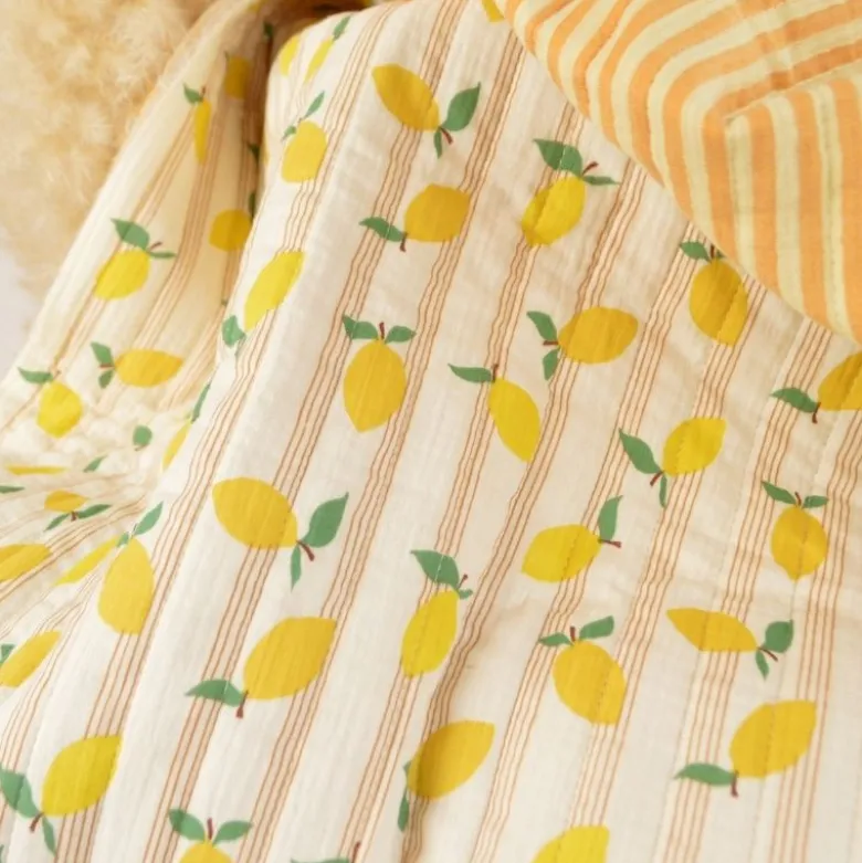 Tissu double gaze matelassé Lime motif citrons