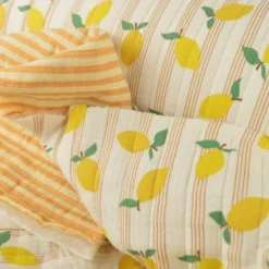 Tissu double gaze matelassé Lime motif citrons