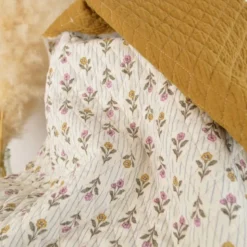 Tissu double gaze matelassé losange fleurs Aesa et uni Havane