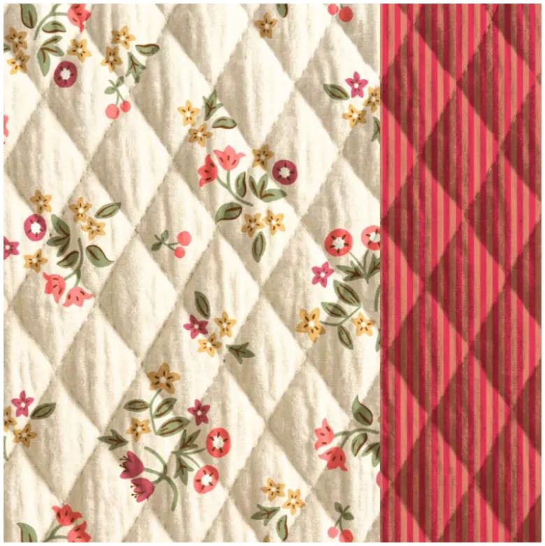 Tissu double gaze matelassé Vertical Zinela et rayures Hibiscus