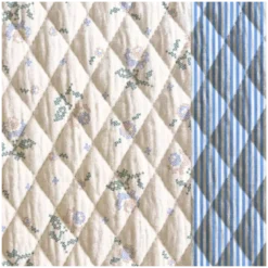 Tissu double gaze matelassé Vertical Amina et envers à rayures bleu