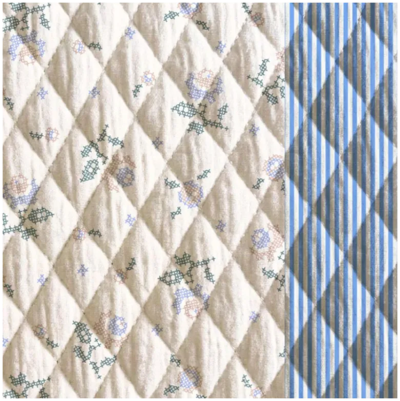 Tissu double gaze matelassé Vertical Amina et envers à rayures bleu