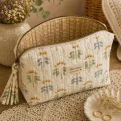 Tissu double gaze matelassé Vertical Sevigne et Meesya camel
