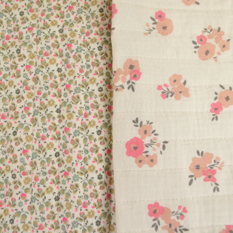 Tissu double gaze matelassé Vertical Molisa et Caseille motif fleurs