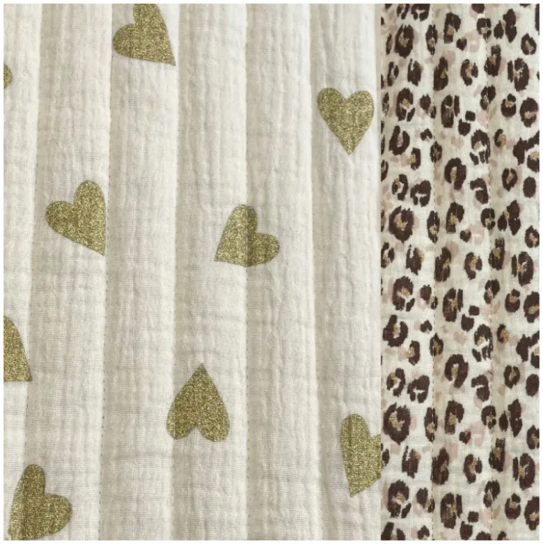 Tissu double gaze matelassé Yoon coeurs doré envers Karli léopard - OEKO TEX