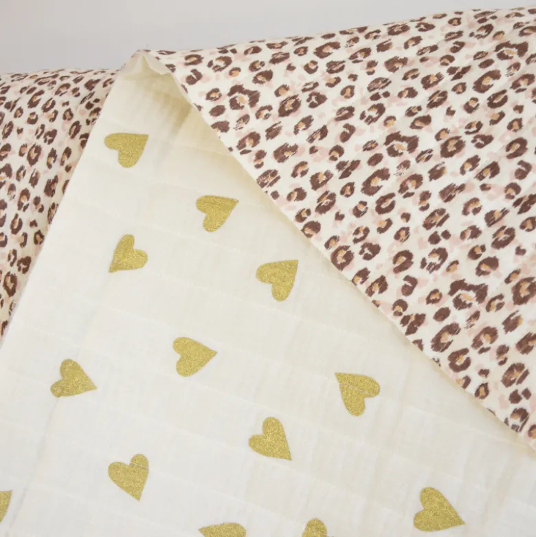 Tissu double gaze matelassé Yoon coeurs doré envers Karli léopard - OEKO TEX