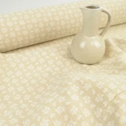 Tissu Double gaze Meesya coton motif fleurs fond lin - OEKO TEX