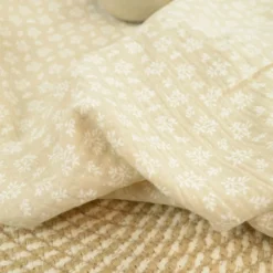 Tissu Double gaze Meesya coton motif fleurs fond lin - OEKO TEX
