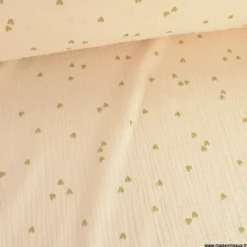 Tissu Double gaze motif coeurs fond Sable - OEKO TEX