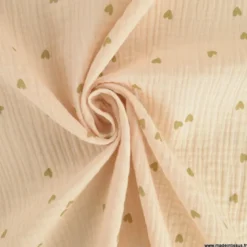 Tissu Double gaze motif coeurs fond Sable - OEKO TEX