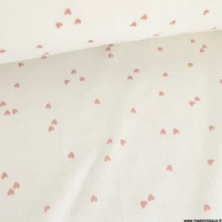 Tissu Double gaze motif coeurs roses pâle fond blanc - OEKO TEX