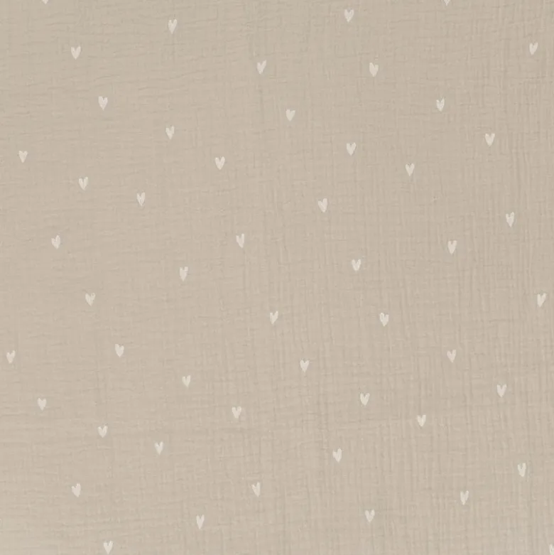 Tissu double gaze motif coeurs fond beige - OEKO TEX