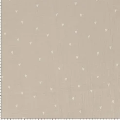 Tissu double gaze motif coeurs fond beige - OEKO TEX