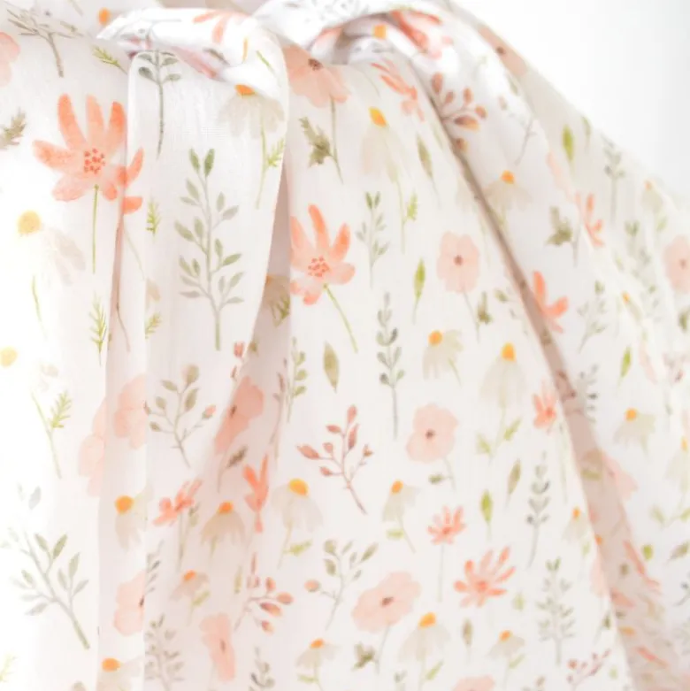 Tissu double gaze motif fleurs aquarelle fond Blanc