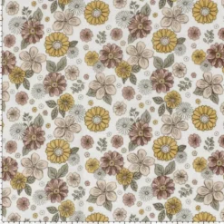 Tissu double gaze motif fleurs Marsala et tilleul - OEKO TEX