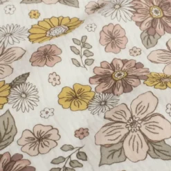Tissu double gaze motif fleurs Marsala et tilleul - OEKO TEX