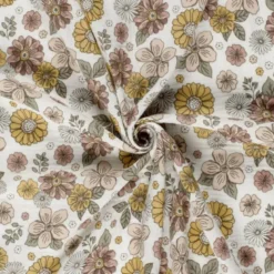 Tissu double gaze motif fleurs Marsala et tilleul - OEKO TEX