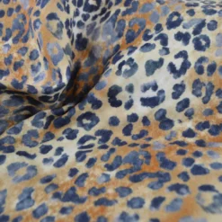 Tissu double gaze motif léopard Sable et bleu marine