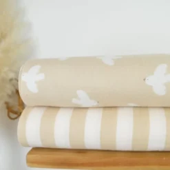 Tissu double gaze motif rayures beige et blanc - OEKO TEX