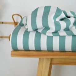 Tissu double gaze motif rayures vert et blanc - OEKO TEX
