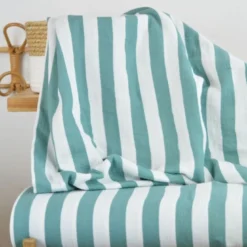 Tissu double gaze motif rayures vert et blanc - OEKO TEX