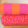 Tissu double gaze motif rayures orange et fuchsia - OEKO TEX