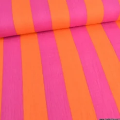 Tissu double gaze motif rayures orange et fuchsia - OEKO TEX