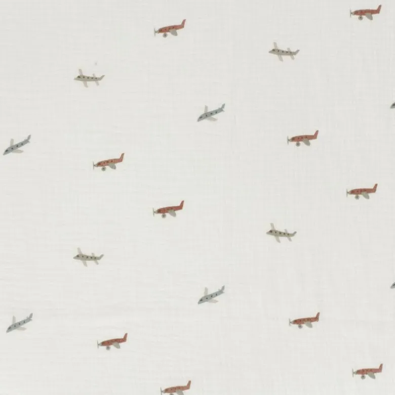 Tissu Double gaze Plane motif avions fond blanc cassé - OEKO TEX