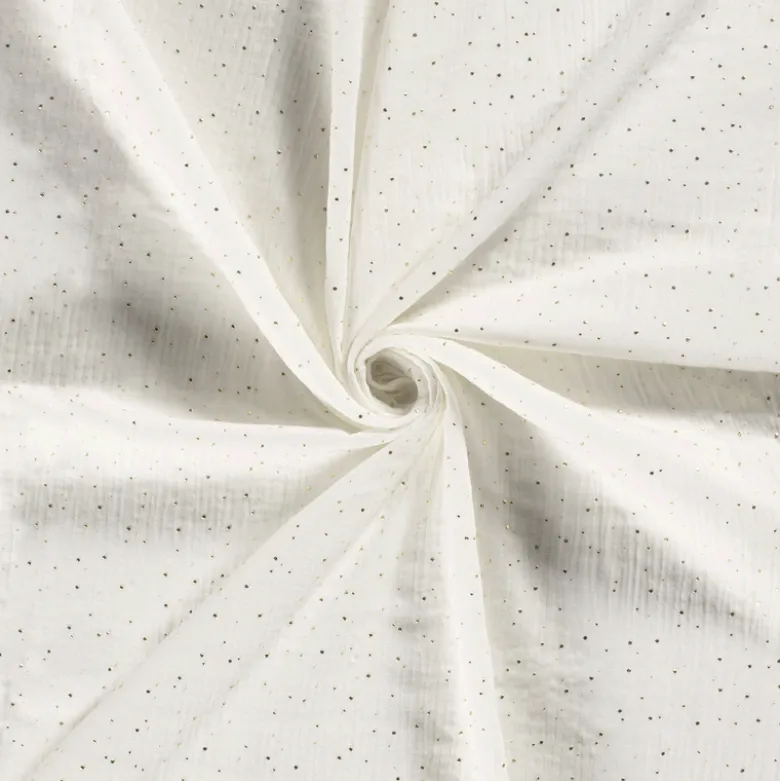 Tissu Double gaze à pois or coloris Blanc cassé - OEKO TEX