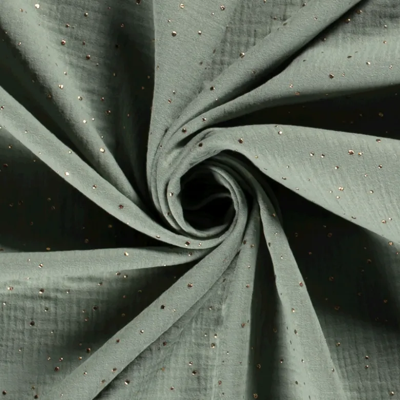 Tissu Double gaze à pois or coloris menthe foncé - OEKO TEX