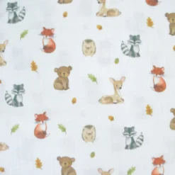 Tissu double gaze Poppy motif animaux de la foret fond blanc