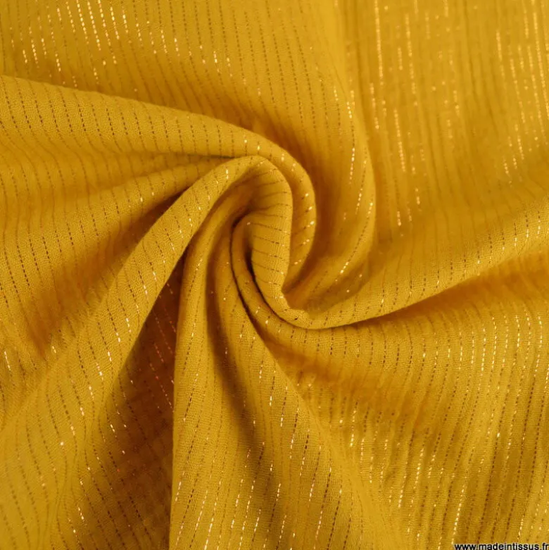 Tissu Double gaze à rayures Lurex fond Moutarde