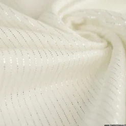 Tissu Double gaze à rayures Lurex fond Blanc cassé