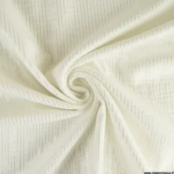 Tissu Double gaze à rayures Lurex fond Blanc cassé