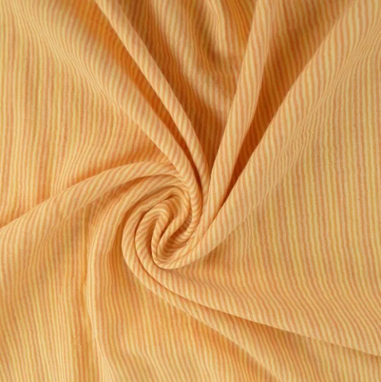 Tissu Double gaze réversible à rayures Lemon et mangue - OEKO TEX