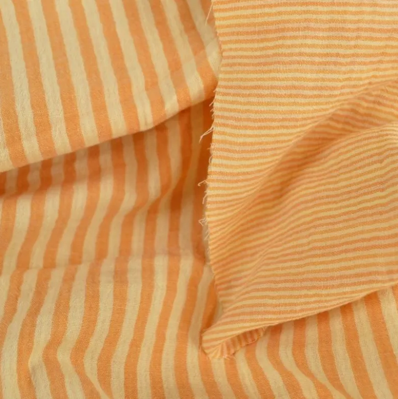 Tissu Double gaze réversible à rayures Lemon et mangue - OEKO TEX