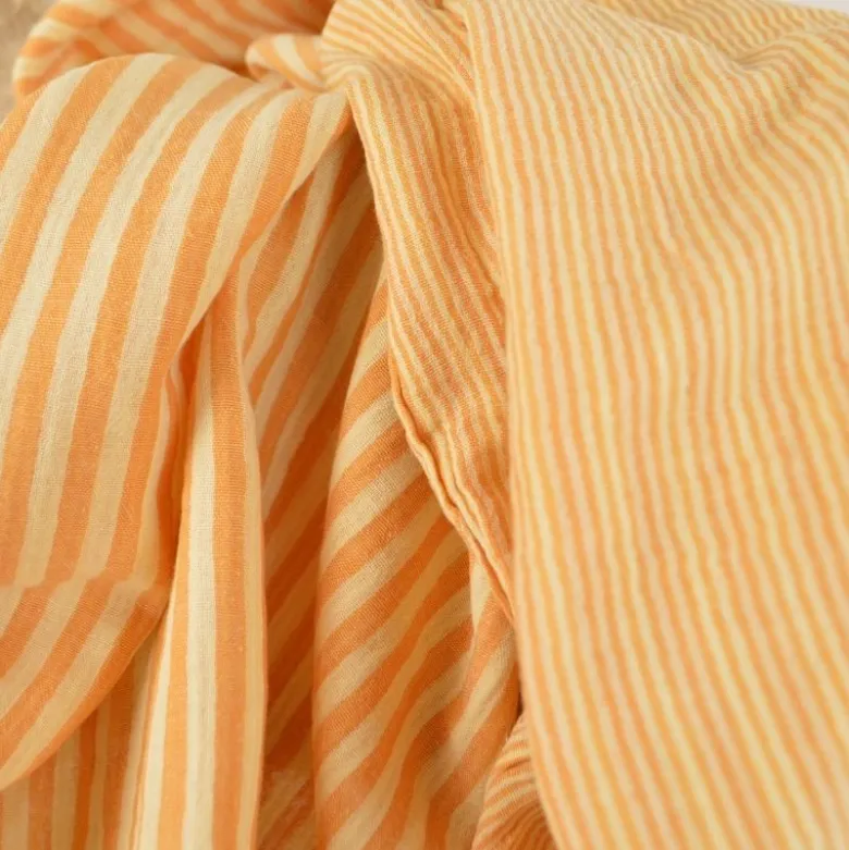 Tissu Double gaze réversible à rayures Lemon et mangue - OEKO TEX