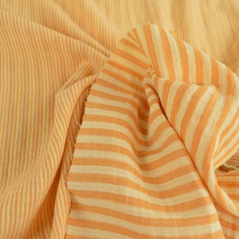 Tissu Double gaze réversible à rayures Lemon et mangue - OEKO TEX