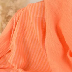 Tissu Double gaze réversible à rayures Pêche et tangerine - OEKO TEX