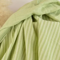 Tissu Double gaze réversible à rayures Vert clair et Amande - OEKO TEX