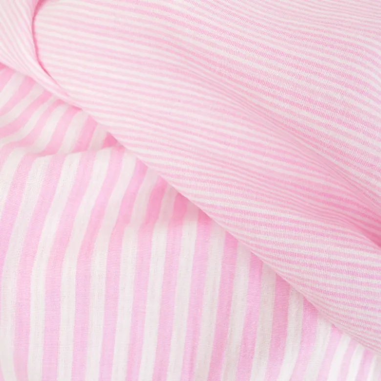 Tissu Double gaze réversible à rayures Bubblegum et blanc - OEKO TEX