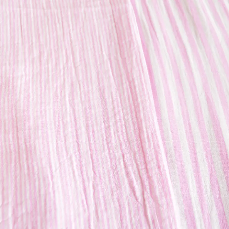 Tissu Double gaze réversible à rayures Bubblegum et blanc - OEKO TEX