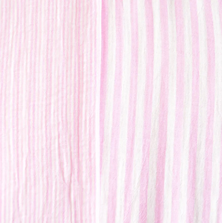 Tissu Double gaze réversible à rayures Bubblegum et blanc - OEKO TEX