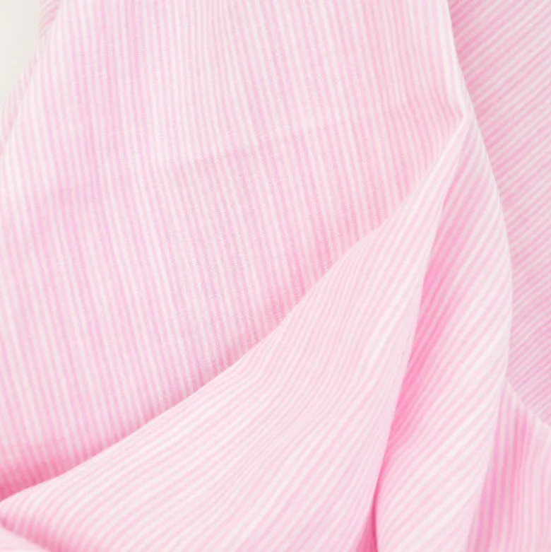 Tissu Double gaze réversible à rayures Bubblegum et blanc - OEKO TEX