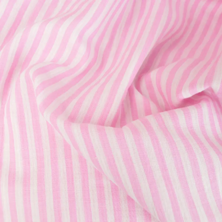 Tissu Double gaze réversible à rayures Bubblegum et blanc - OEKO TEX